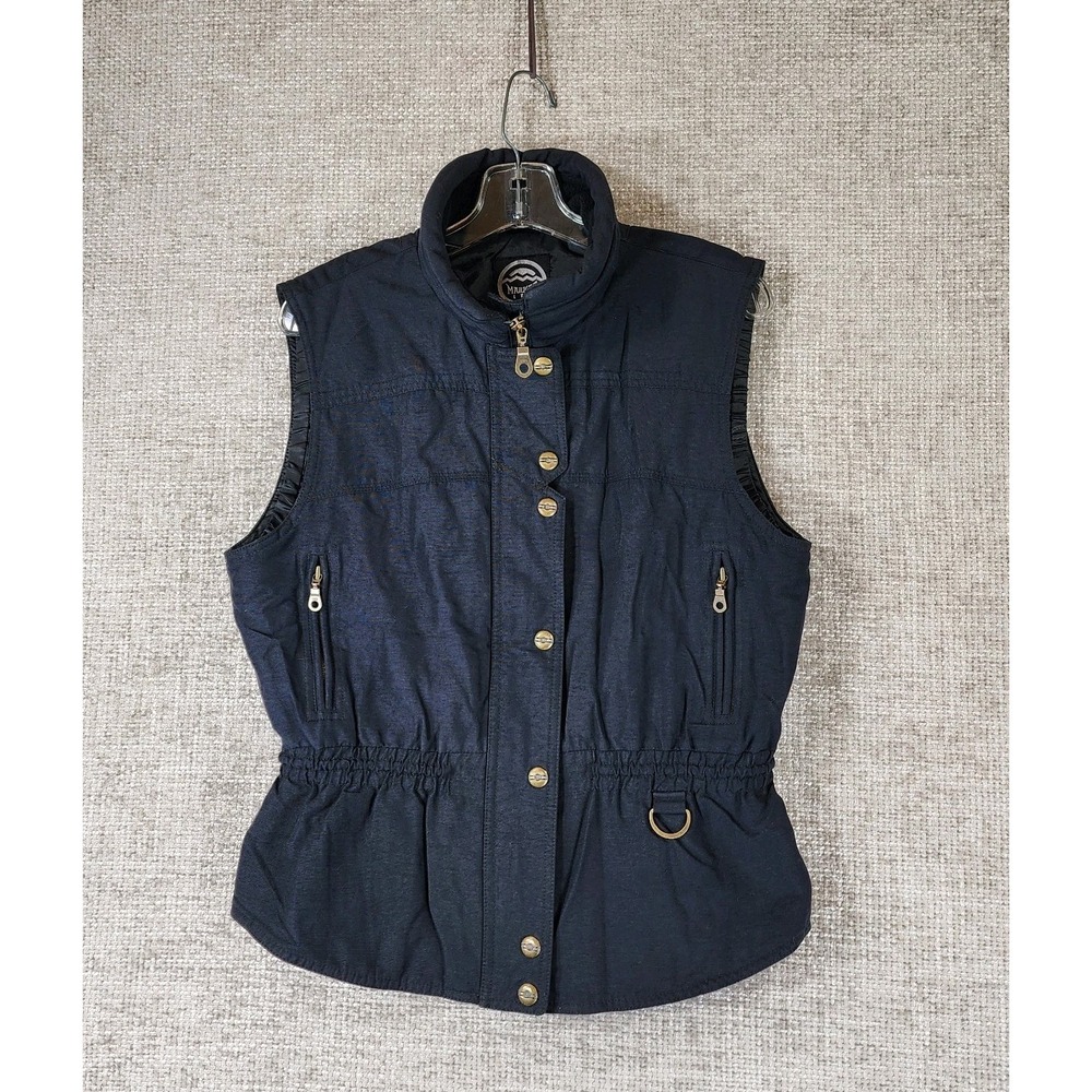 VTG Marker Vest Canvas Look Lightly Insulated Cinch Waist Womens‎ 6 Black Skiing